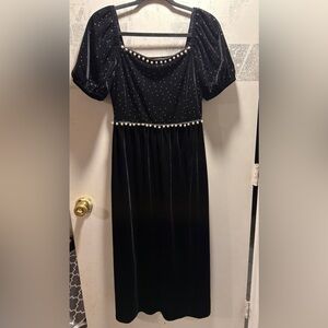 Chic Black Midi Dress with Pearl Details